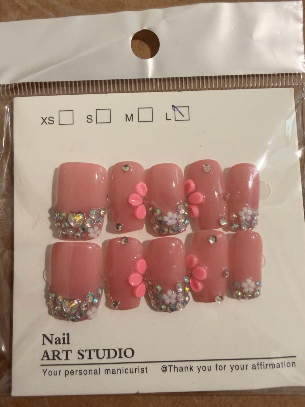 Nail Art Studio Pink 3D Floral Press-On Nails